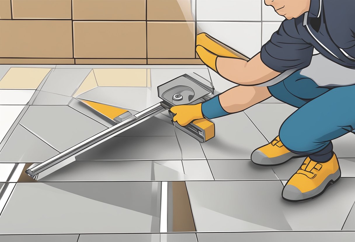 A person installs click flooring over tile using a click-lock method