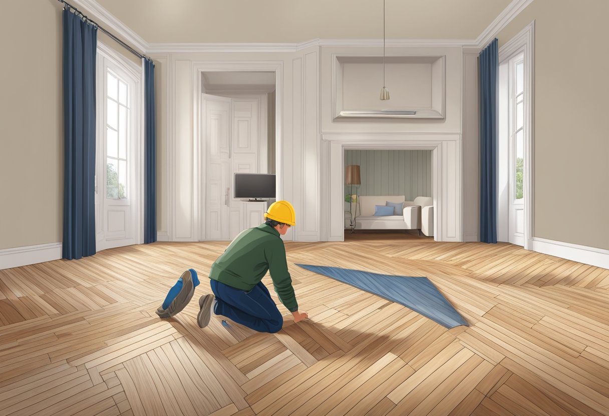 A person laying Dutch parquet flooring