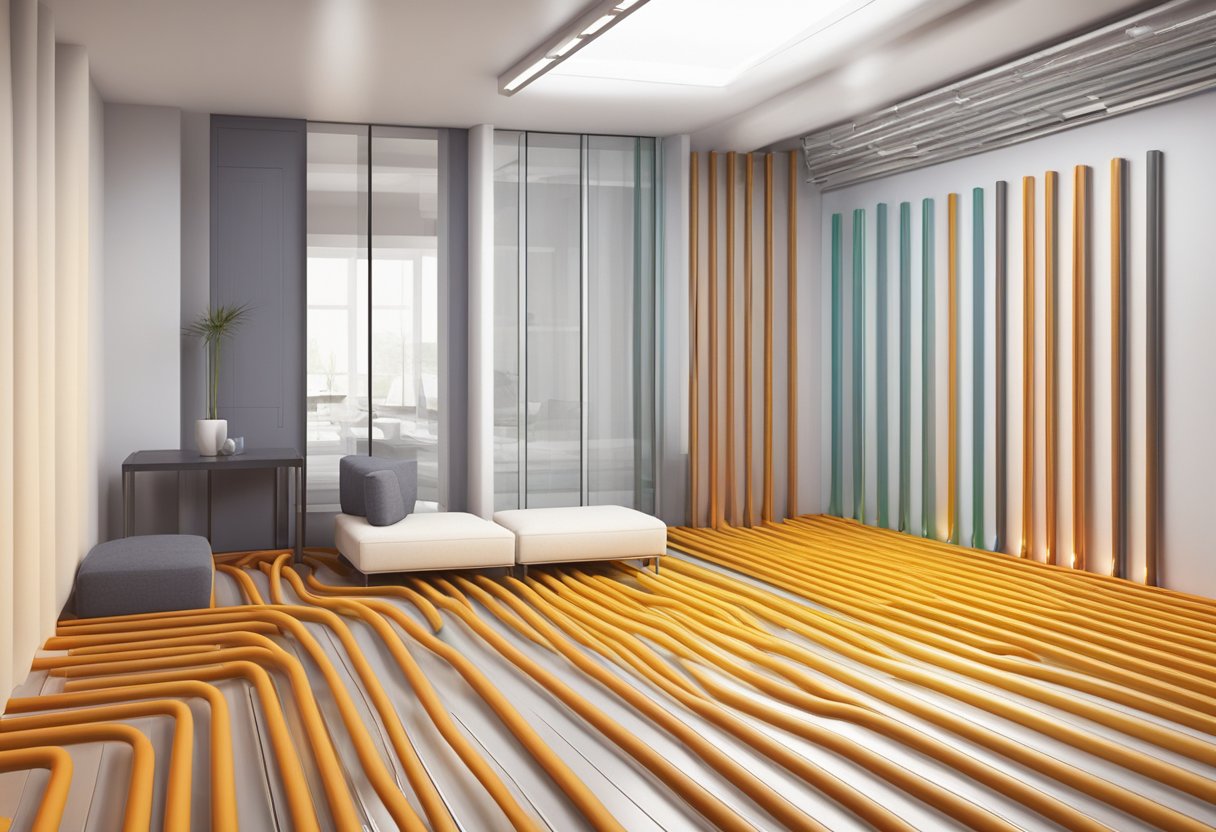 A room with floor heating pipes laid closely together, illustrating optimization and efficiency in heat distribution