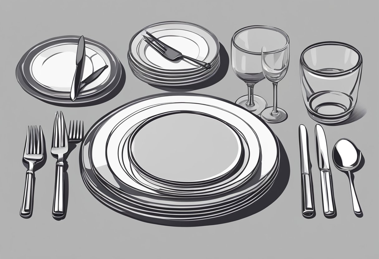 A neatly organized student dining table setup with plates, cutlery, and glasses arranged in an orderly manner