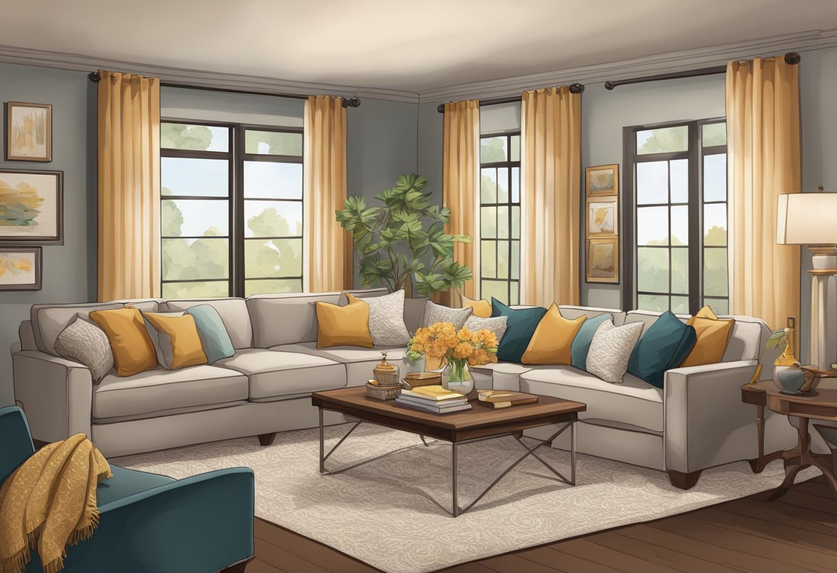 A cozy living room with personal touches and accessories. Warm lighting, comfortable furniture, and soft textiles create a welcoming atmosphere