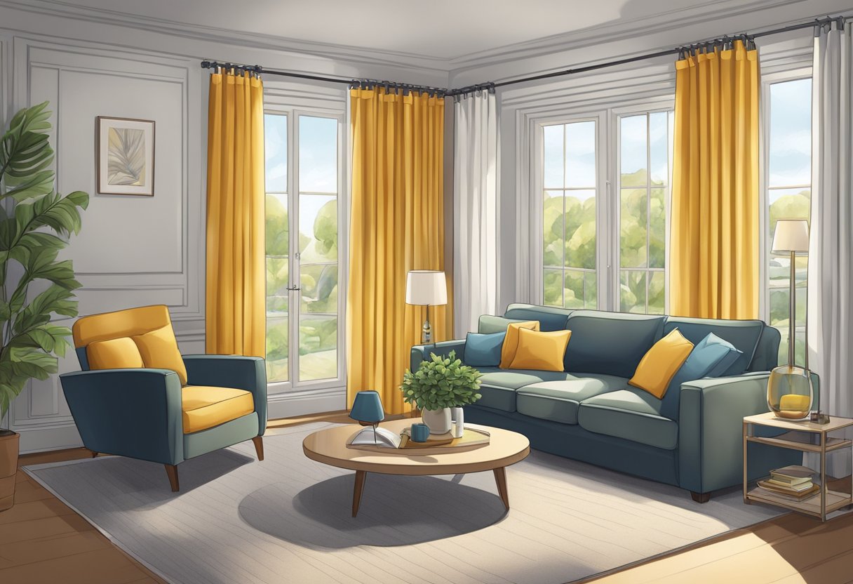 A living room with adjustable curtains to meet specific lighting needs