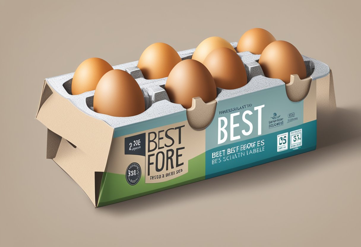 A carton of eggs with a "best before" date label