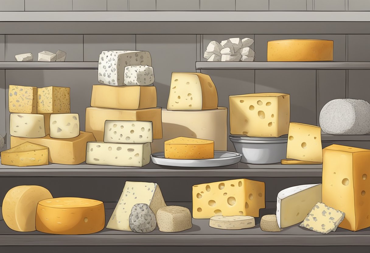 An assortment of cheeses being carefully stored and handled in a kitchen for optimal freshness and flavor