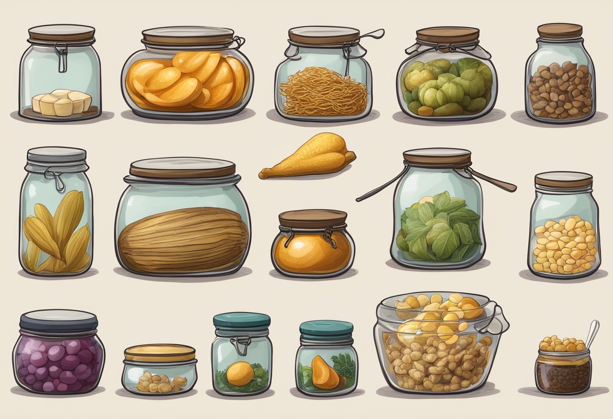 Various specific food items preserved using different methods for longevity