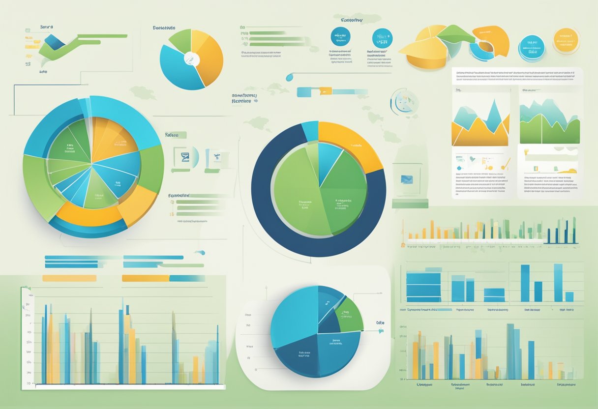 A table with charts, graphs, and text, displaying sustainability reporting elements