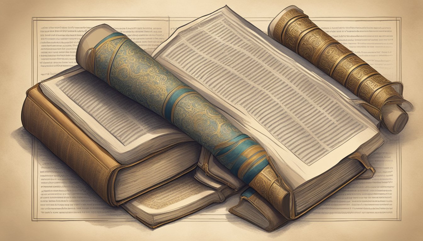 A split composition with ancient scrolls on one side and a modern book on the other, representing the divide between the Old Testament and the New Testament