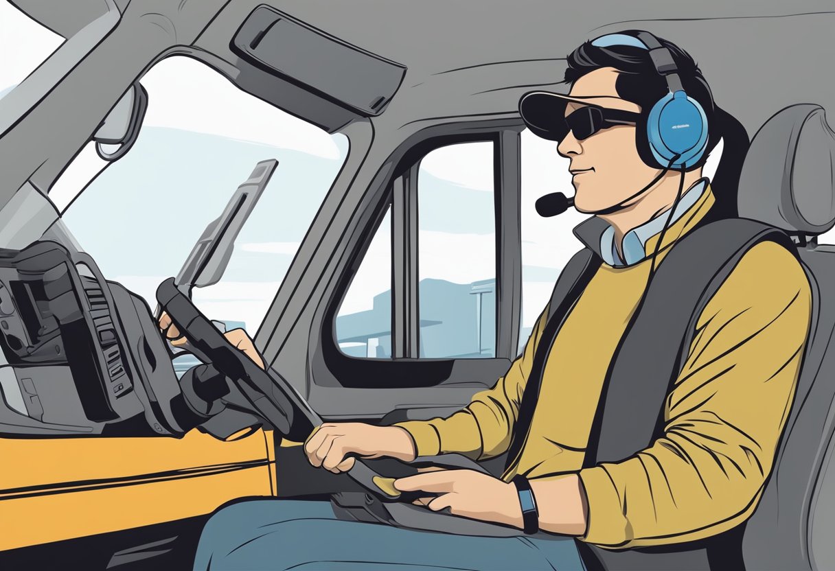 Truckers wear headsets for enhanced comfort and communication while driving. The headset provides hands-free operation and clear audio for a better driving experience