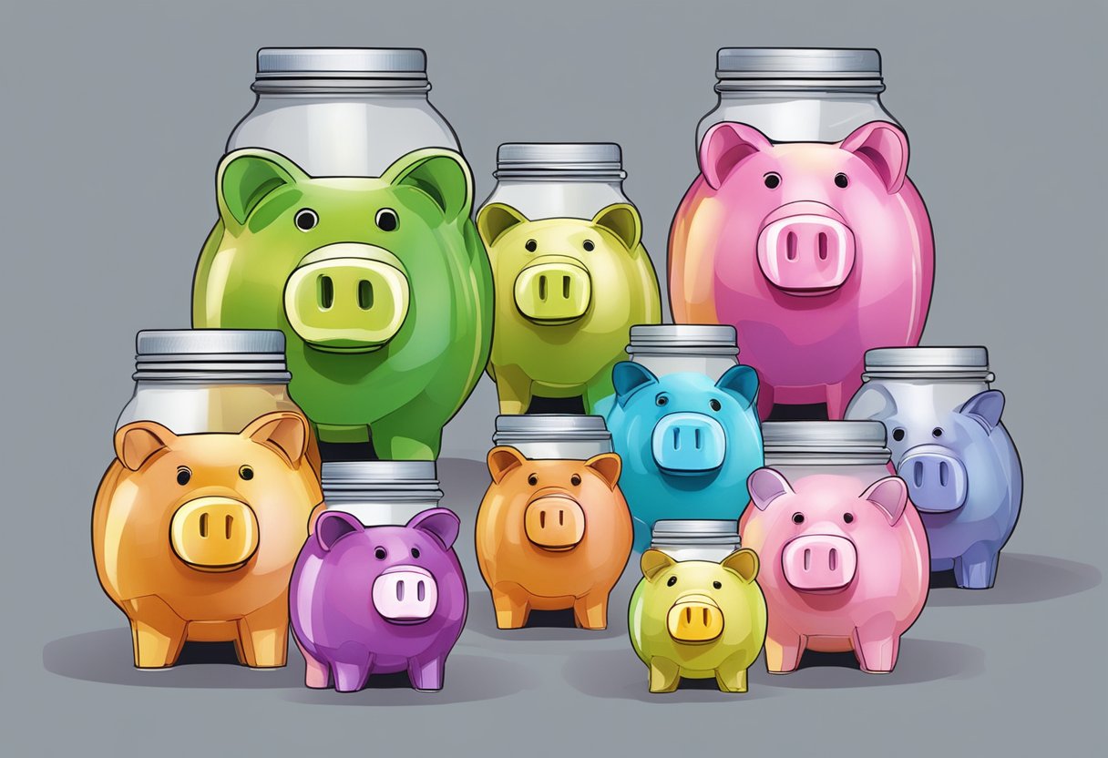 A variety of piggy banks and coin jars for children's savings accounts