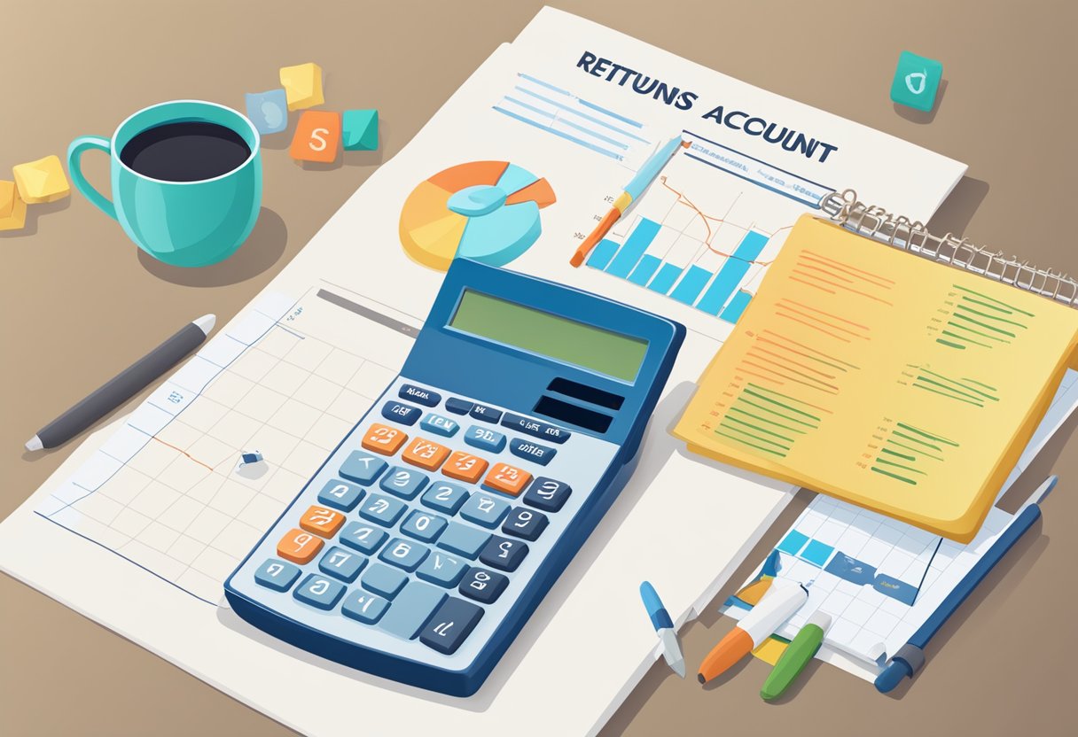 A calculator and a chart showing different factors affecting savings account returns