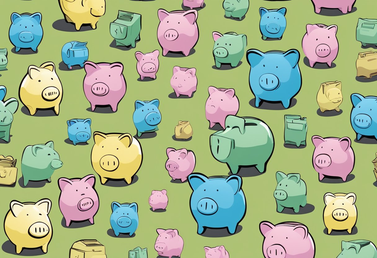 A dual-purpose account, combining salary and savings, depicted with two separate piggy banks labeled "salary" and "savings" merging into one