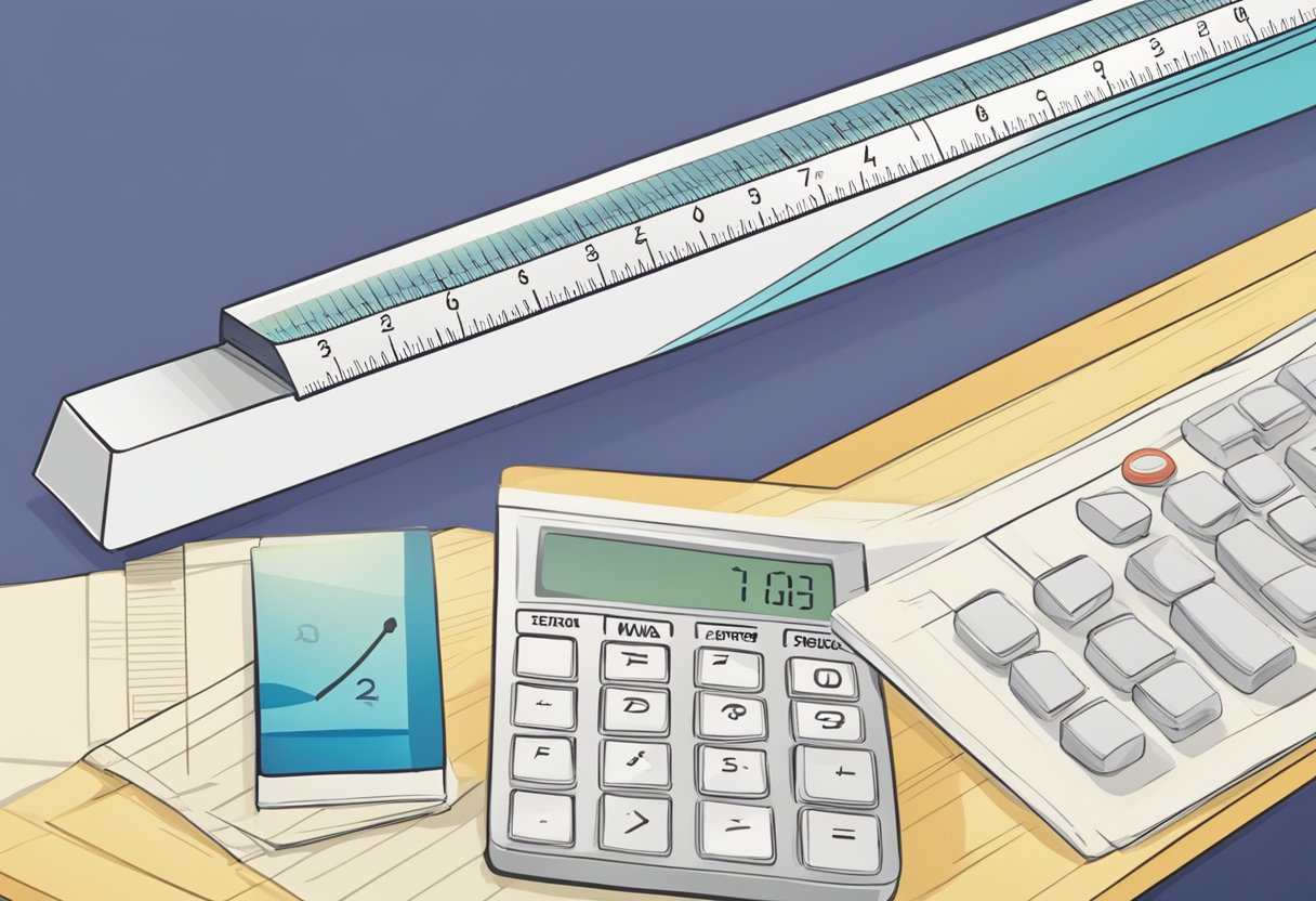 A ruler measures the distance between two wave peaks. A calculator shows the equation: wavelength = speed of wave / frequency