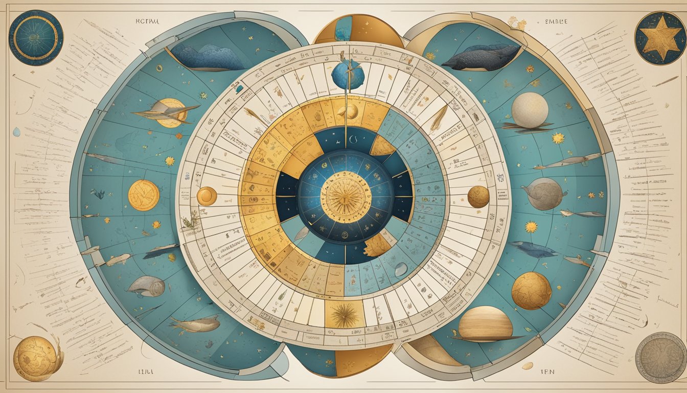 A circle divided into 12 sections, each representing a different astrology sign.</p><p>Symbols and names are placed within each section