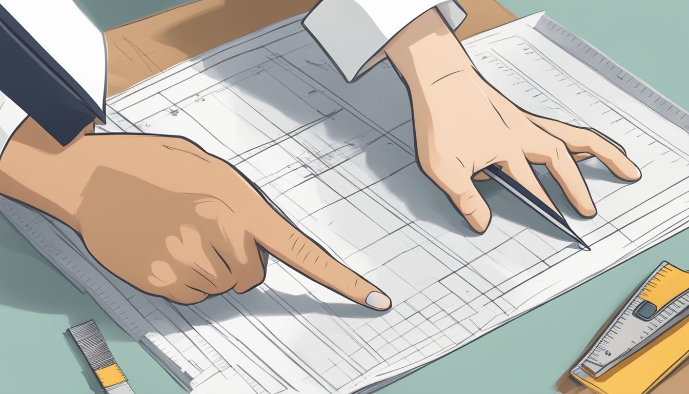 A hand pointing at a mistake on a paper, while another hand holds a ruler ready to administer a slap