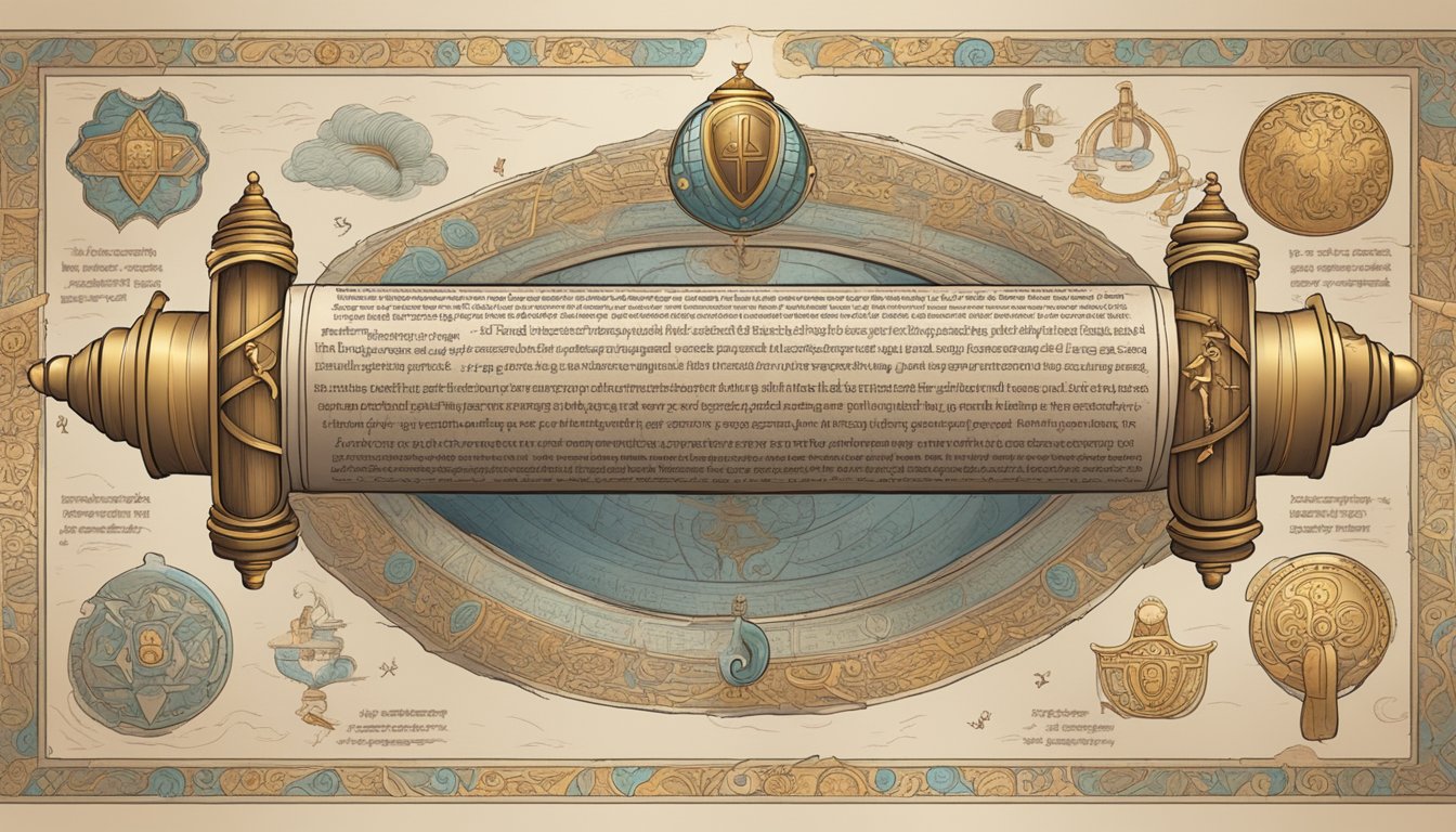 A serene, ancient scroll adorned with timeless stoic quotes, surrounded by symbols of wisdom and life's journey