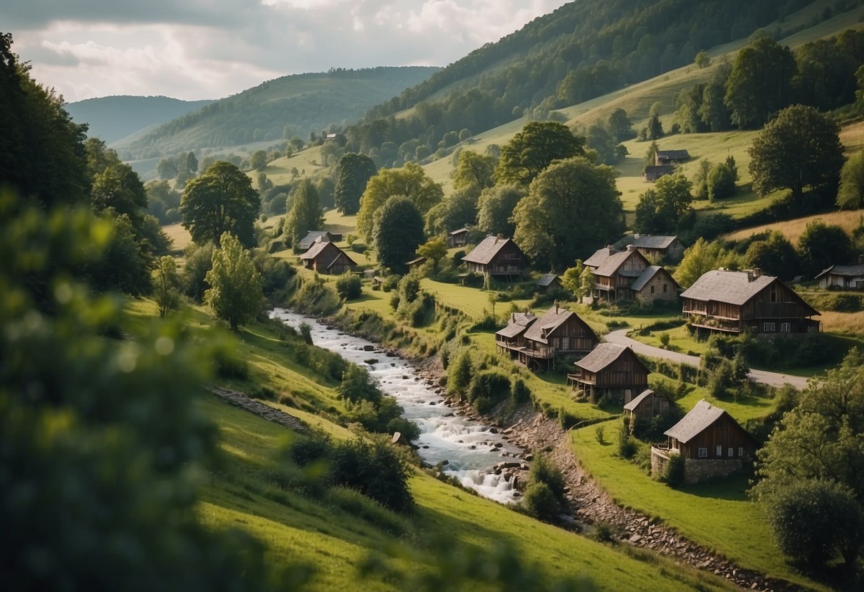 A peaceful village in 2 days. Green hills, a winding river, and cozy cottages nestled among trees