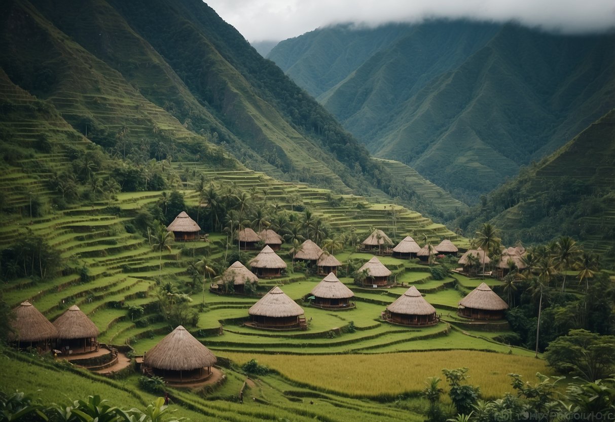 A traditional Wae Rebo village, nestled in lush mountains, with cone-shaped houses and surrounding greenery