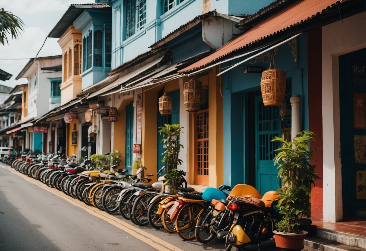 Georgetown, Malaysia: A bustling street with colorful shophouses, vibrant street art, and bustling markets. A mix of old and new architecture creates a unique and lively atmosphere