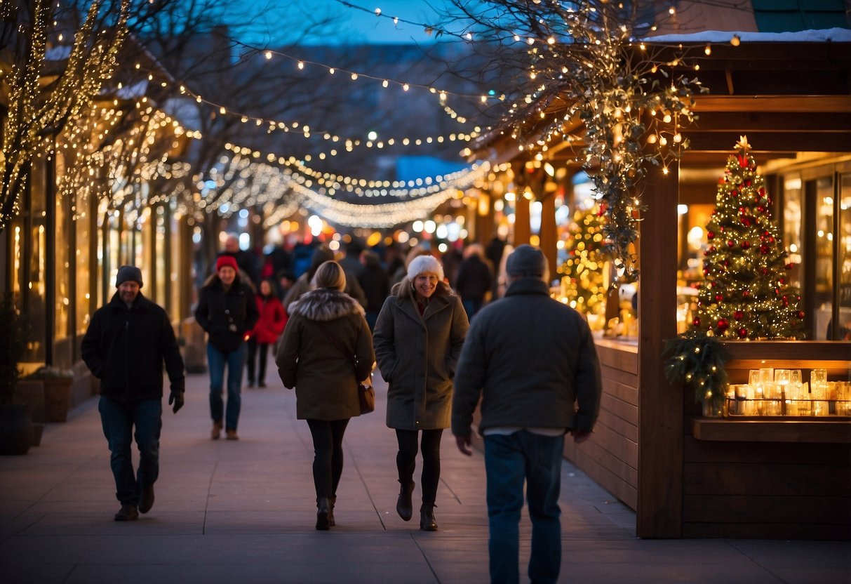 The Reno Riverwalk District is bustling with festive Christmas markets, adorned with twinkling lights and colorful decorations. Vendors display an array of unique gifts and treats, while visitors stroll along the charming walkways