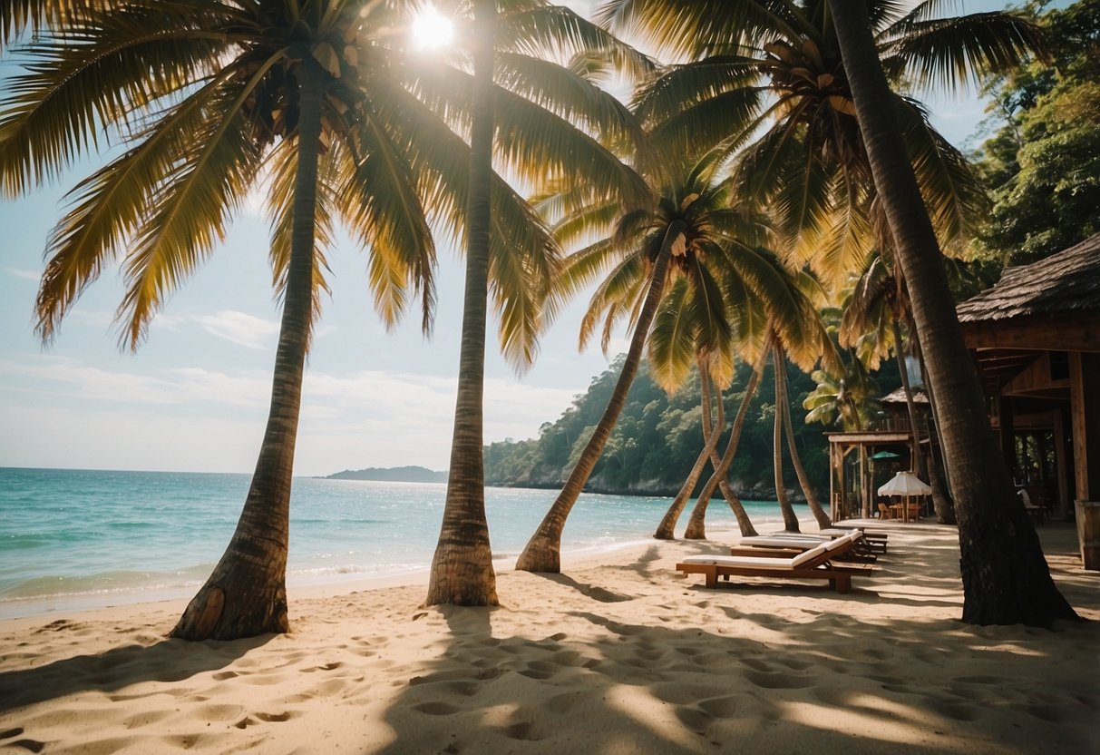 Sunny beach with palm trees and crystal-clear water on Koh Lanta, perfect for a peaceful getaway