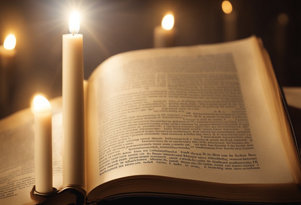 A historical book opens, revealing the development of the Catholic Catechism. A light shines down, symbolizing its importance