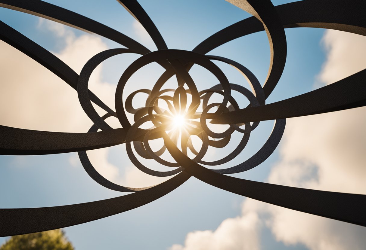 A serene landscape with three interconnected circles representing the Trinity doctrine, surrounded by swirling debate and challenging questions