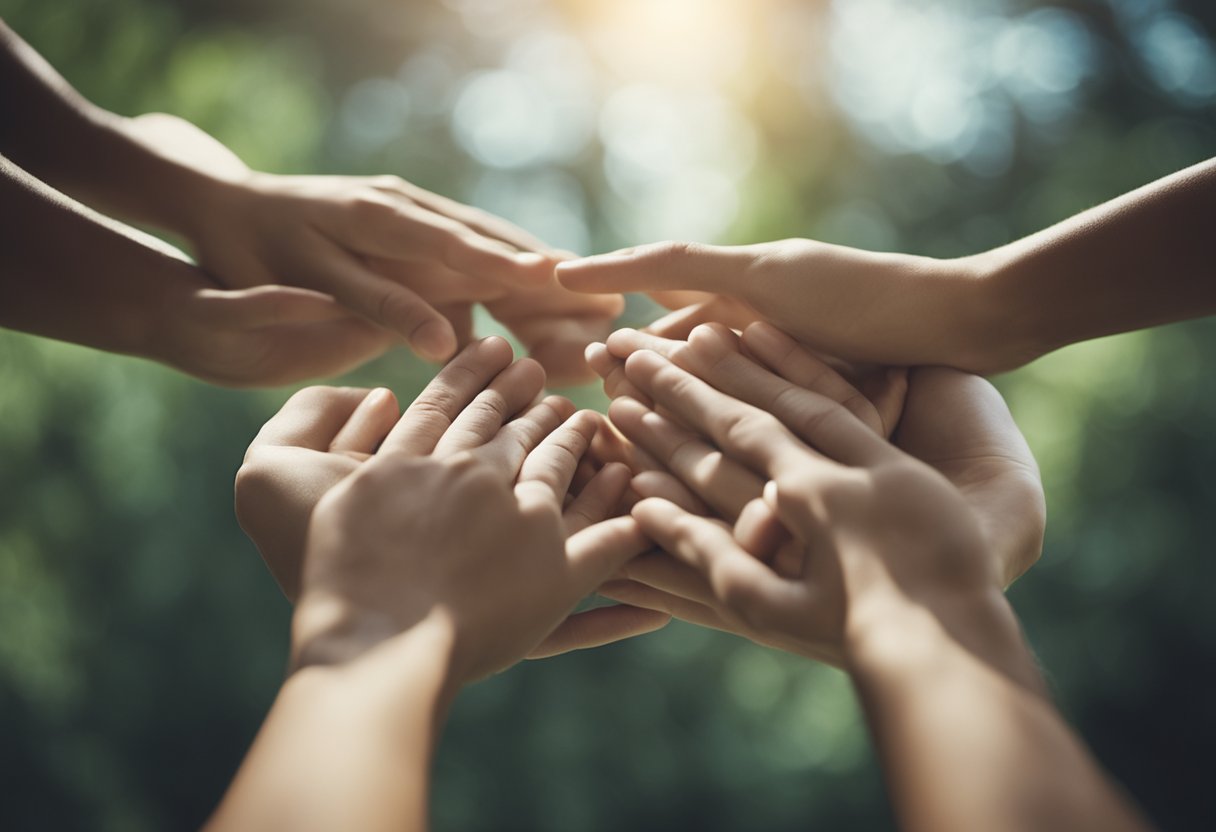 Two pairs of hands working in synchronized harmony, applying gentle pressure and soothing strokes, creating a sense of deep relaxation and rejuvenation