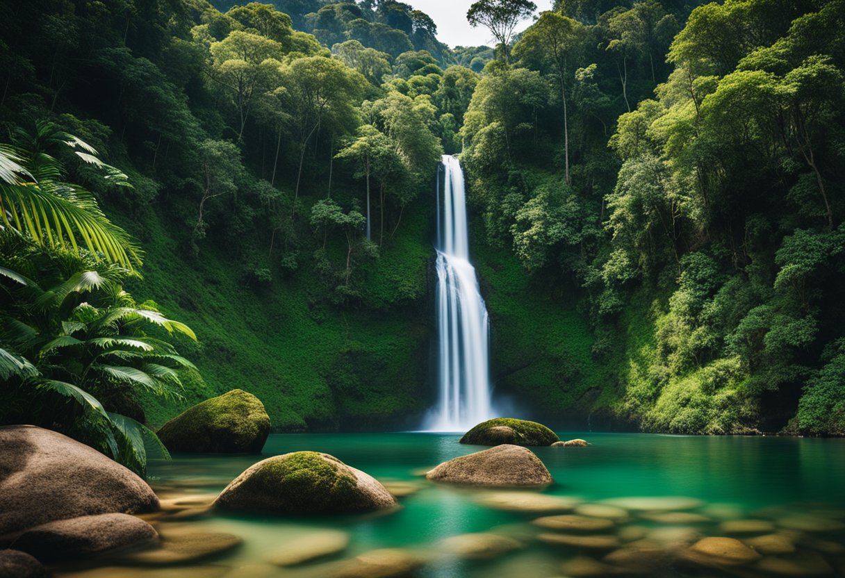 Lush Brazilian landscapes, waterfalls, and wildlife. Vibrant colors and diverse ecosystems. A documentary-worthy natural paradise