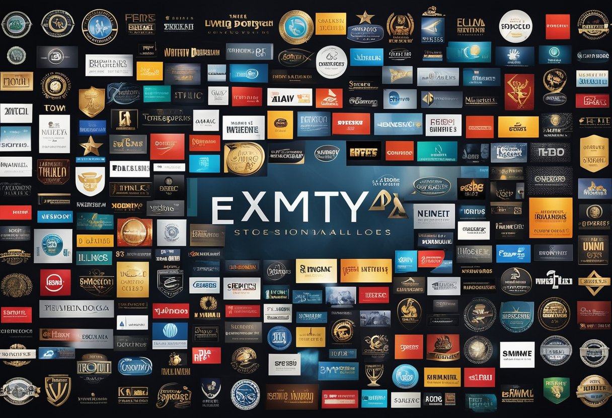 A collection of Emmy-winning TV series logos displayed on a stage with spotlights highlighting each title