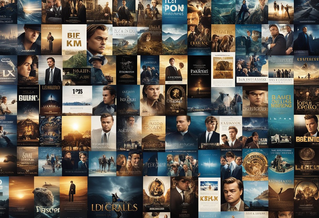 Leonardo DiCaprio's rise to stardom depicted through 10 iconic film posters, showcasing his diverse and acclaimed career