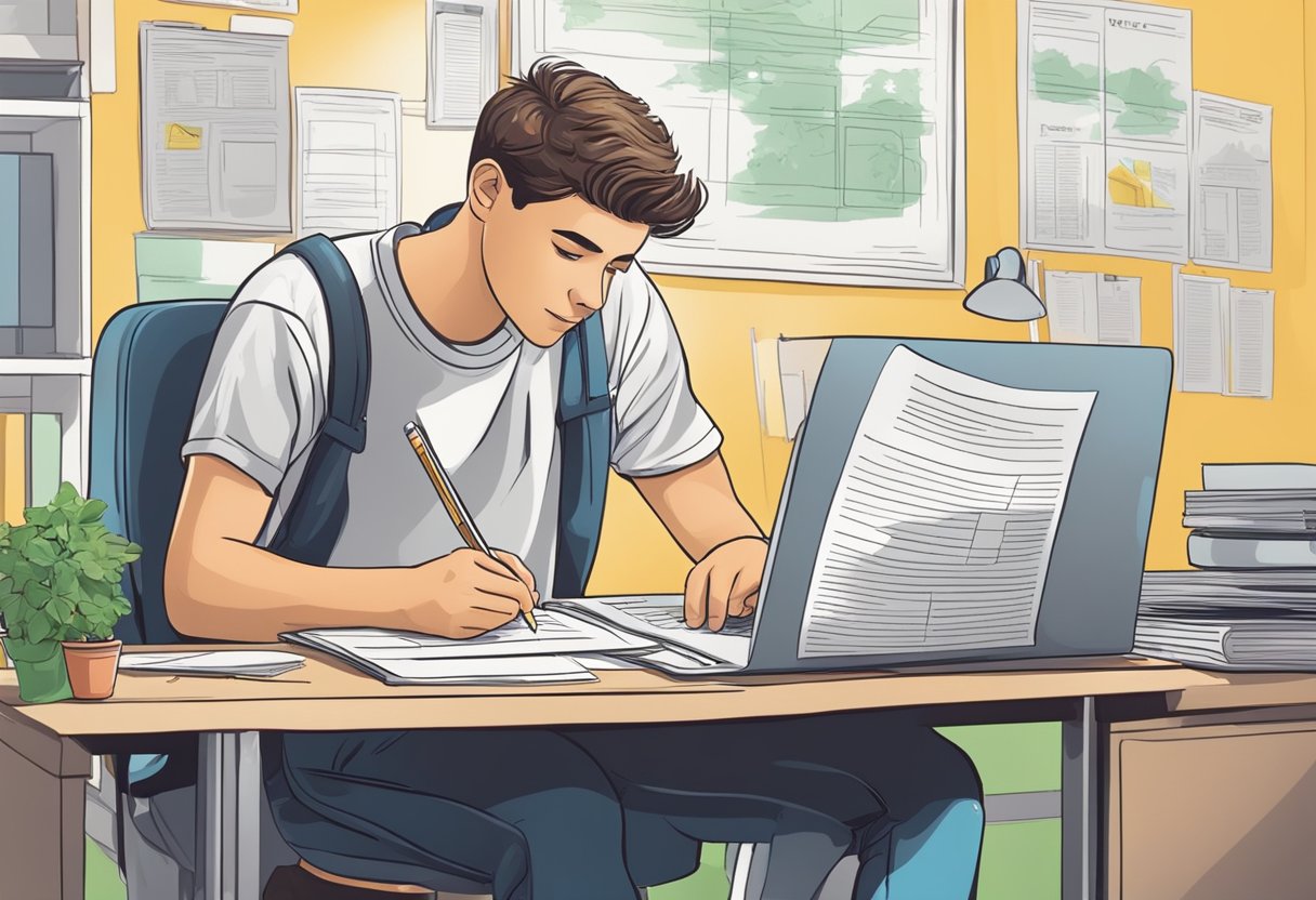 A teenager working at a summer job, earning money, and filling out tax forms