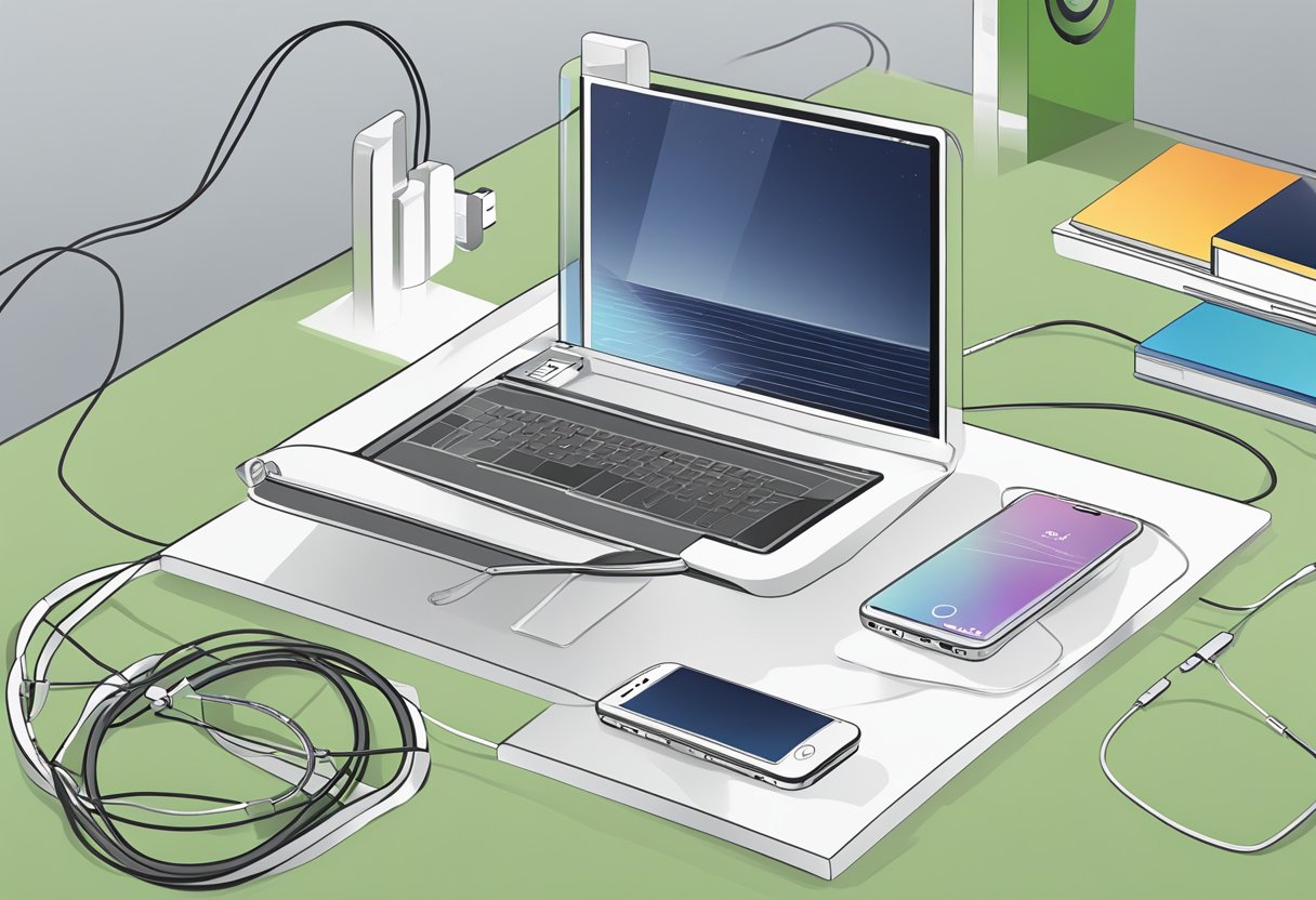 An iPhone with a cable connected to a computer, displaying the Reiboot software on the screen