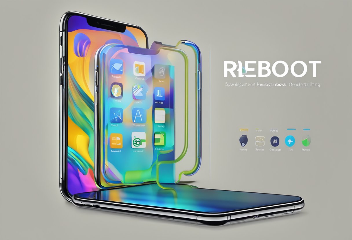 The ReiBoot logo shining brightly on a sleek iPhone screen, with a prominent "ReiBoot" text beneath it, and a subtle background of digital circuitry