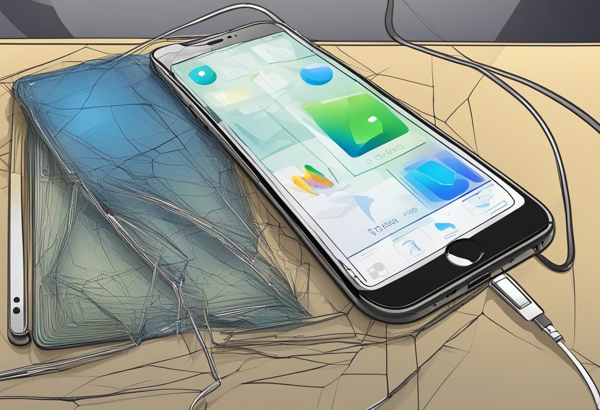 An iPhone with a cracked screen, displayed next to a computer running ReiBoot alternative software