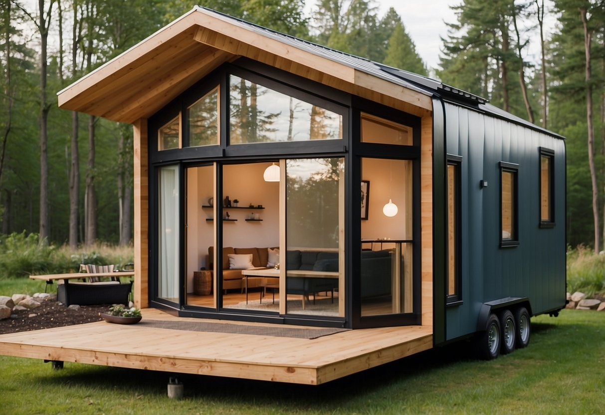 A cozy tiny house with modern design, surrounded by nature and featuring a bubble-shaped exterior and all the amenities for comfortable living