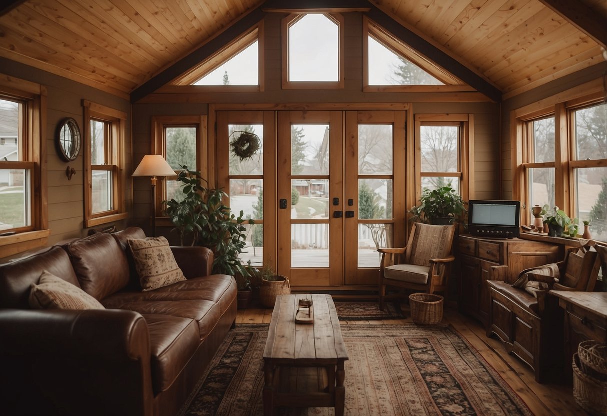 The bungalow is filled with antique furniture and decor, cozy and inviting. The tiny house exudes charm and warmth, making you want to move in immediately