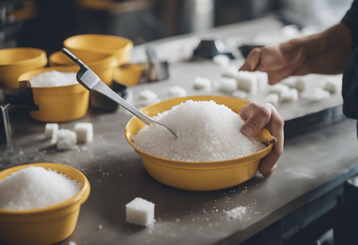 A maintenance worker evaluates salt adjustment errors over time, noting common mistakes and ways to avoid them