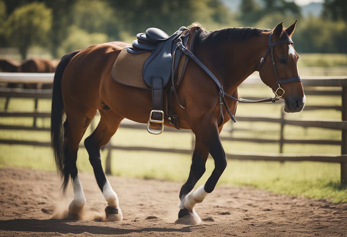 A saddle slipping off a horse's back, indicating it doesn't fit properly