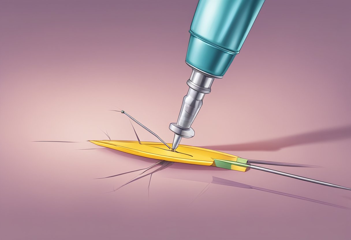 A sewing needle pricks a surface, potentially contaminated with HIV