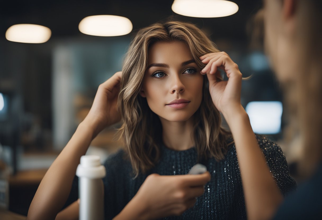 Uma pessoa decidindo entre fazer mechas no cabelo sujo ou limpo