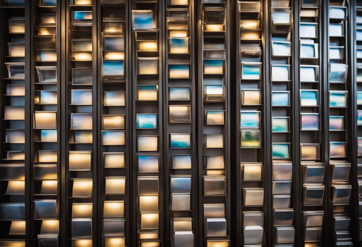 CD cases arranged on a wall, each holding a different photo. Sunlight streaming in, casting a warm glow on the pictures. A creative and eco-friendly way to display memories