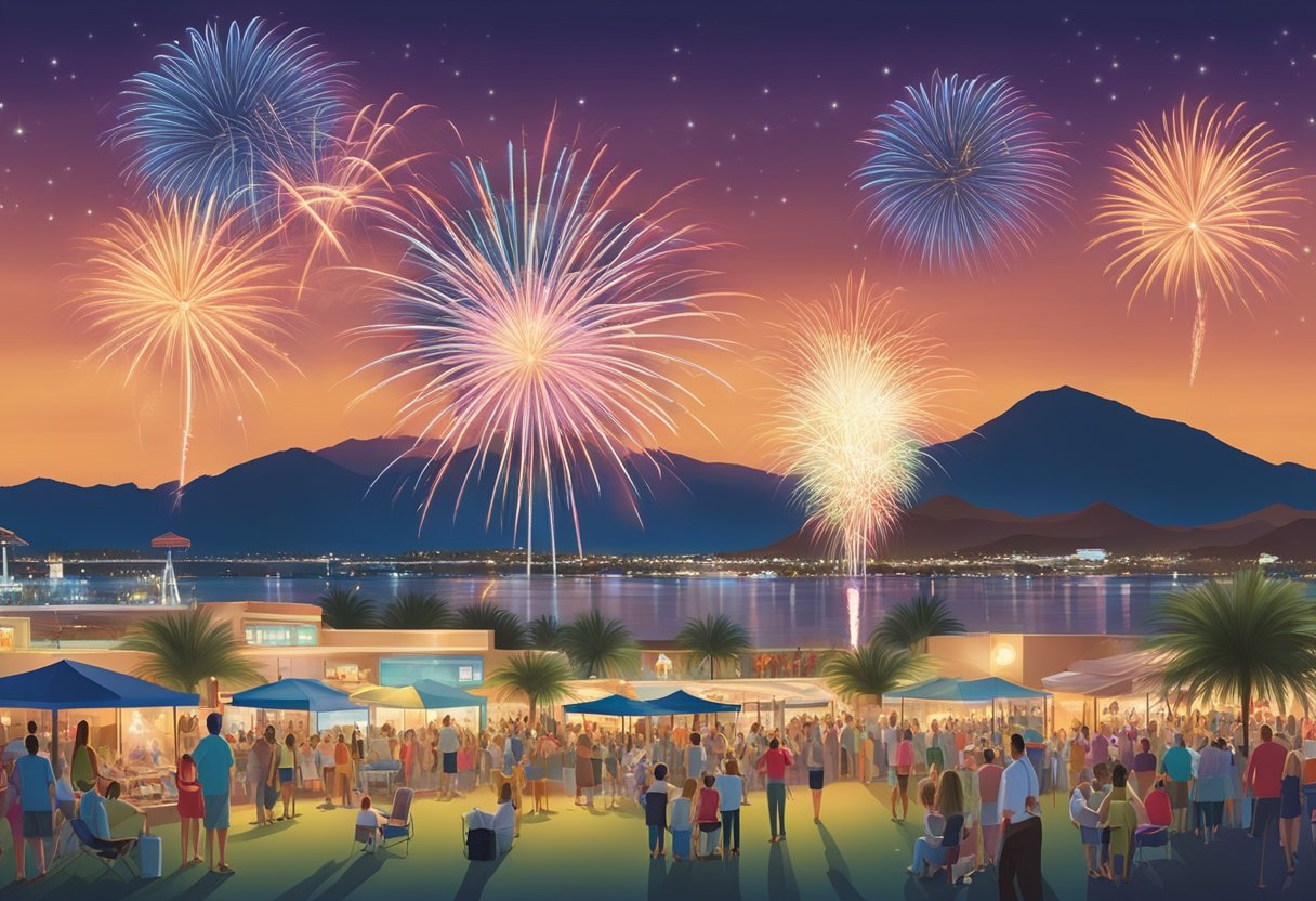 Crowds gather at Bullhead City's 4th of July events, with fireworks lighting up the night sky. Hotels and vacation rentals bustle with visitors for the long weekend