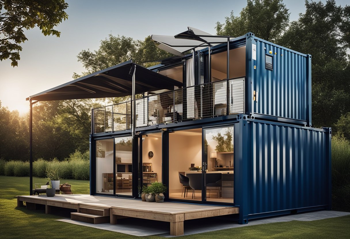 A shipping container home being installed with utilities and systems, showing the average cost