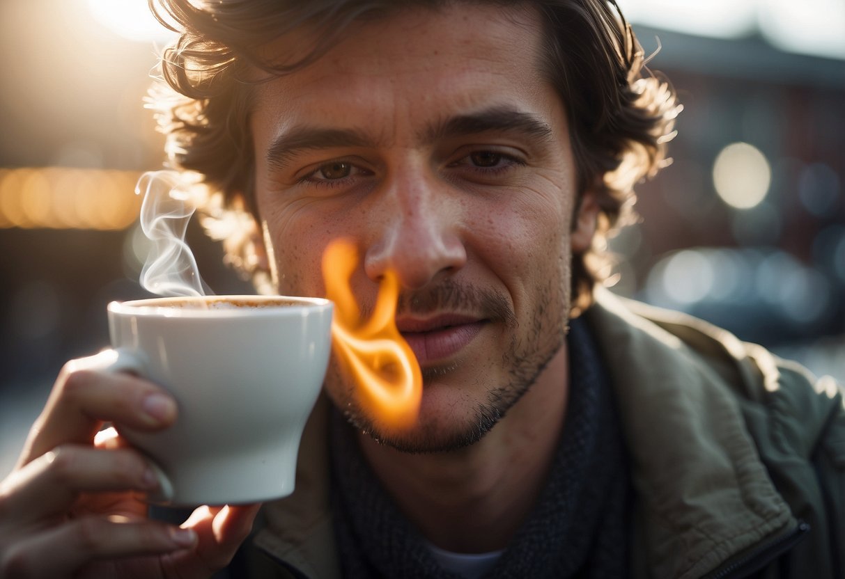 A person experiencing heartburn after drinking coffee