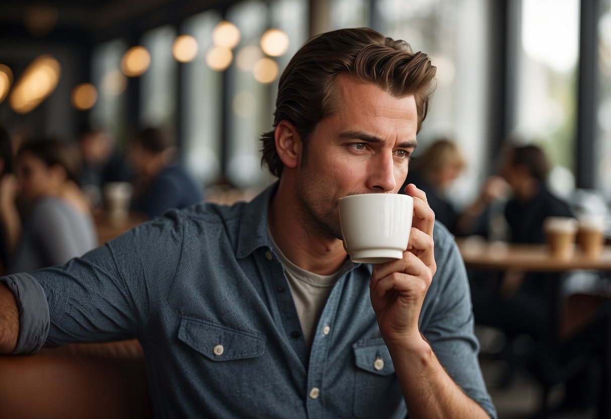 A person drinking Caro coffee and experiencing heartburn