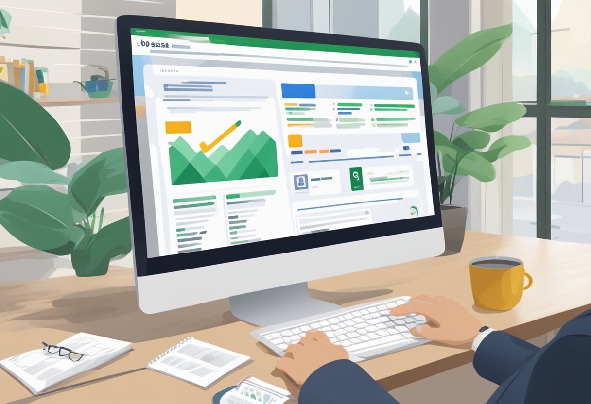 A computer screen displaying the top job search websites in Brazil, with logos and job listings. A person's hand clicking on a link