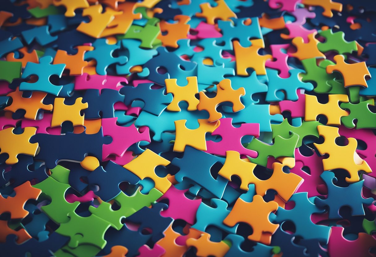 A group of colorful puzzle pieces coming together to form a cohesive and interconnected pattern, representing the development of analytical skills and strategies for critical thinking