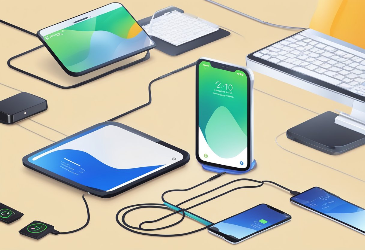 A computer screen displaying step-by-step instructions for installing imyfone fixppo, with a smartphone connected via USB cable