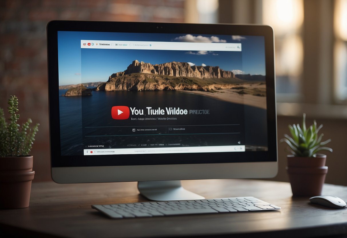 A computer screen displaying a YouTube video with a title "YouTube Video Optimization Best Practices" and a cursor hovering over a "Promote" button