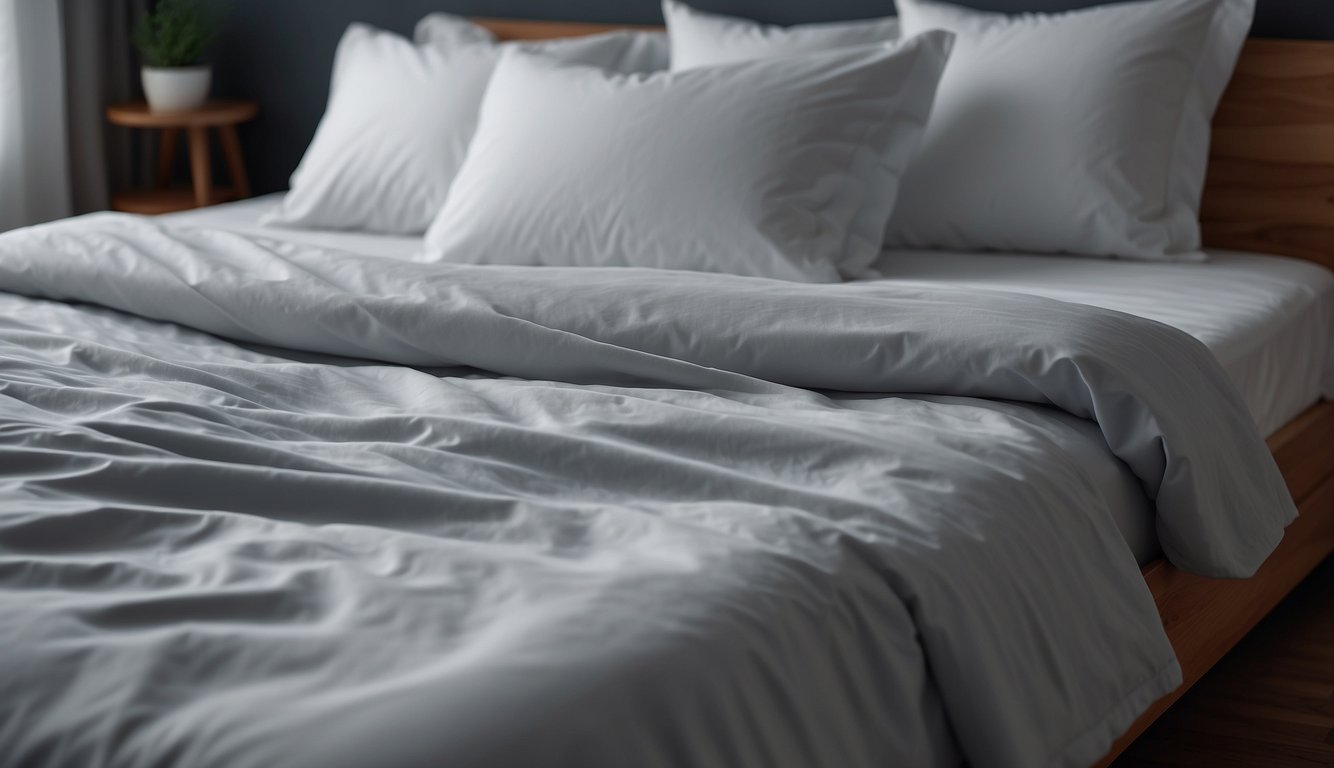 A neatly made bed with fresh, crisp sheets, neatly tucked in and smooth, with a stack of new sheets nearby